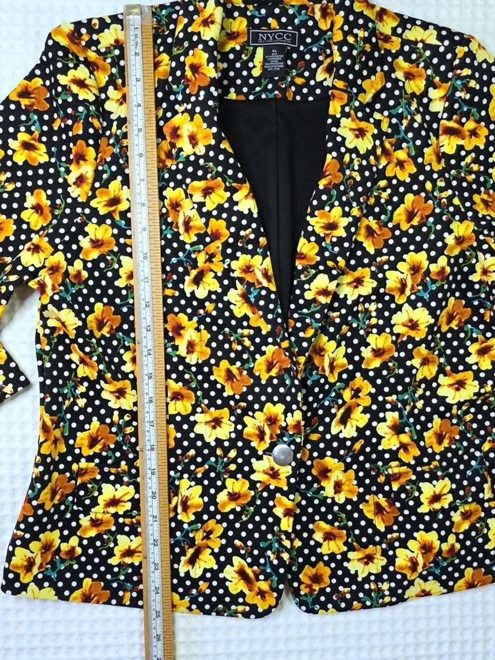 NYC Black Blazer with Yellow Floral and White Polka Dots